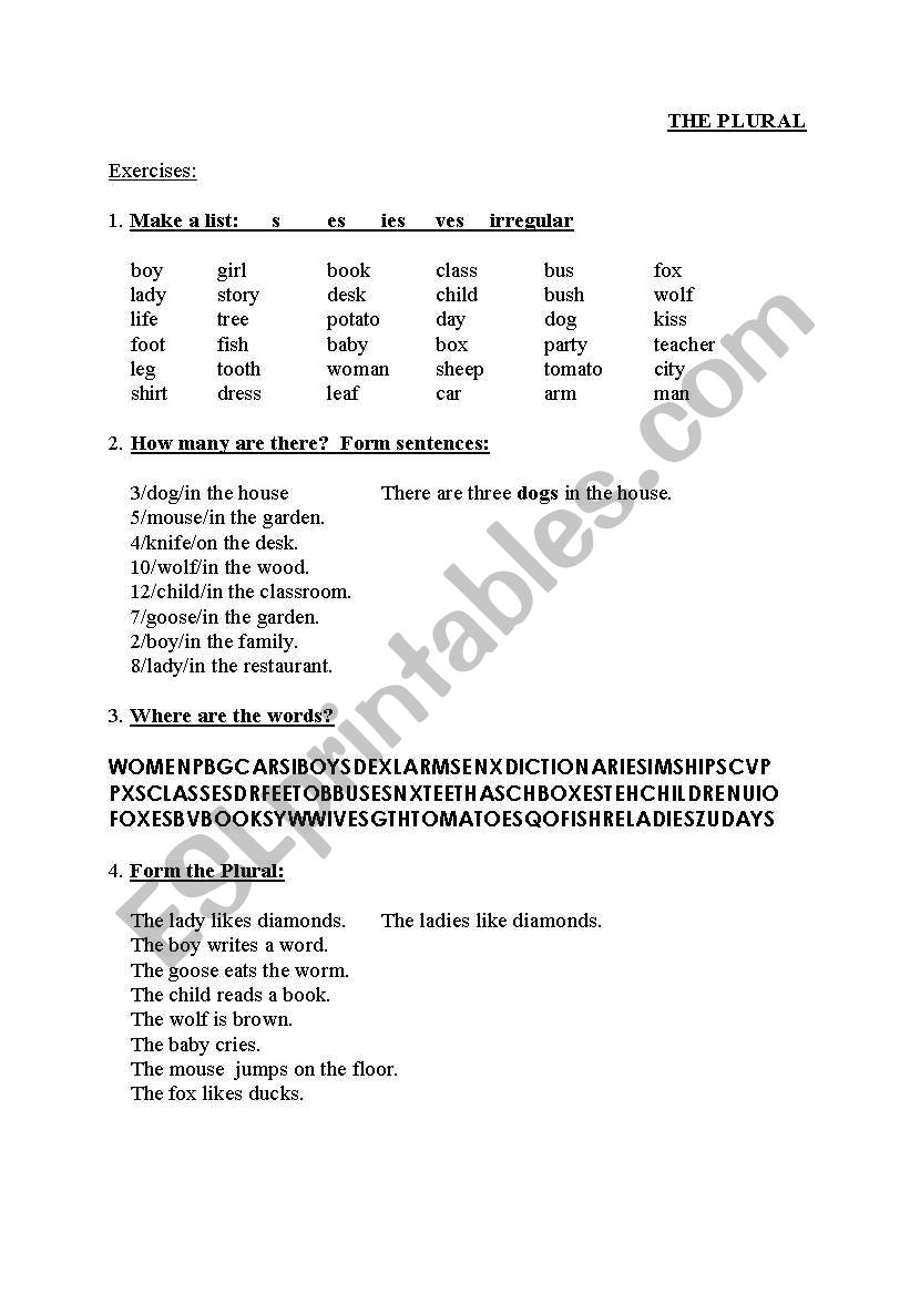 The plural of nouns worksheet