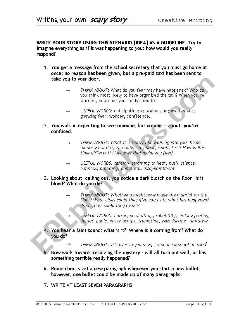 Scary Story Framework worksheet