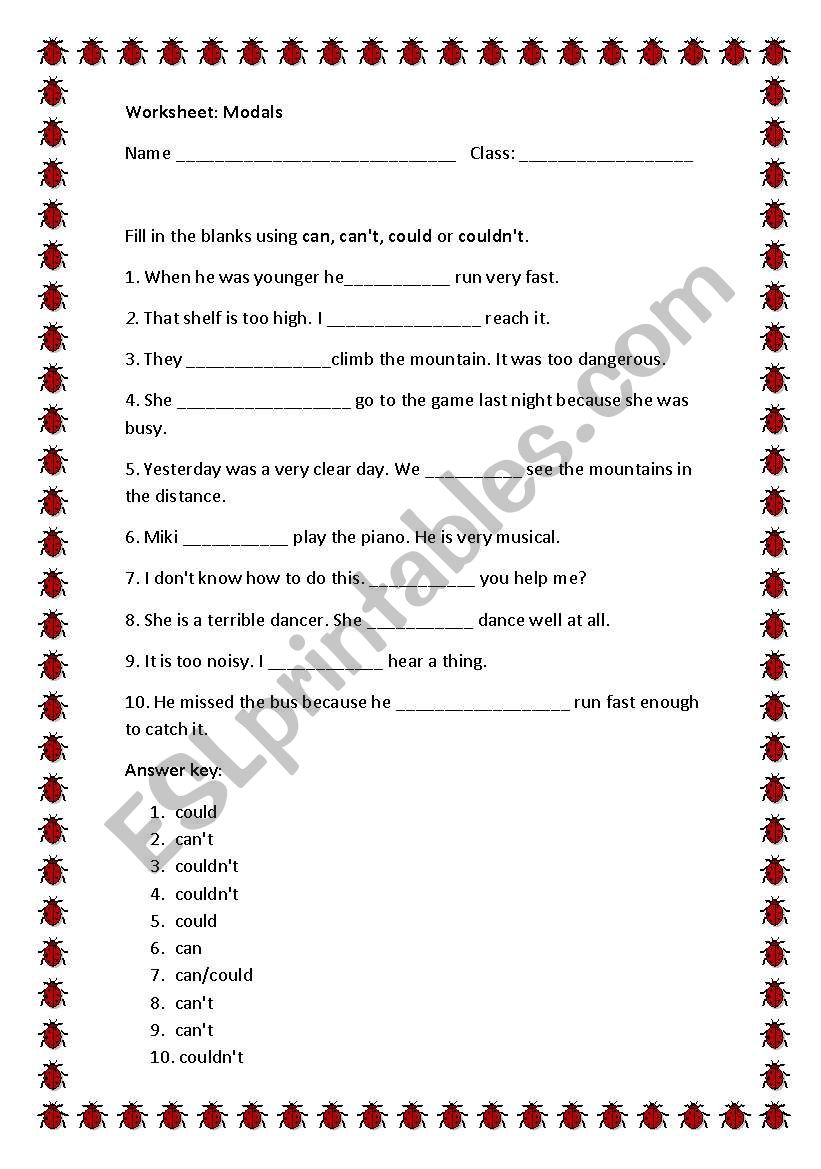 Modals worksheet worksheet