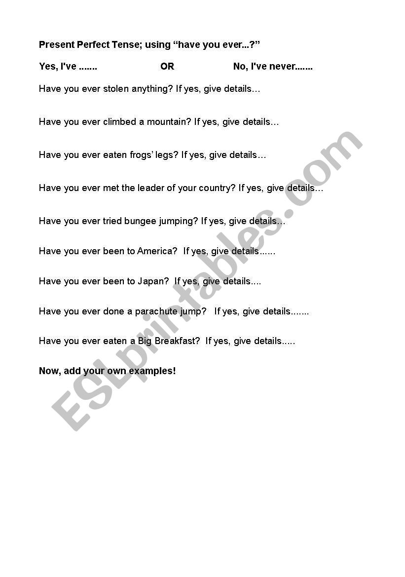 Have you ever....? worksheet