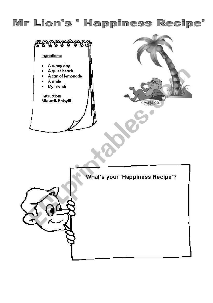 The Happiness Recipe worksheet