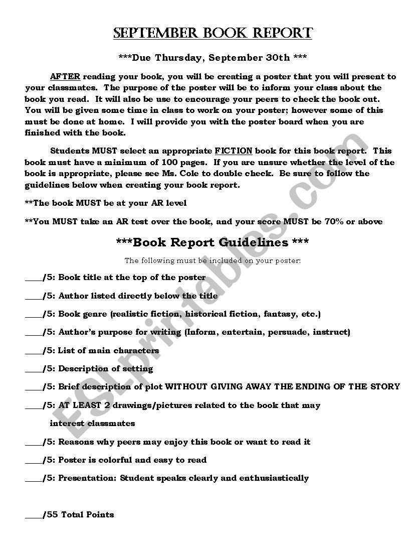 Poster Book Report worksheet