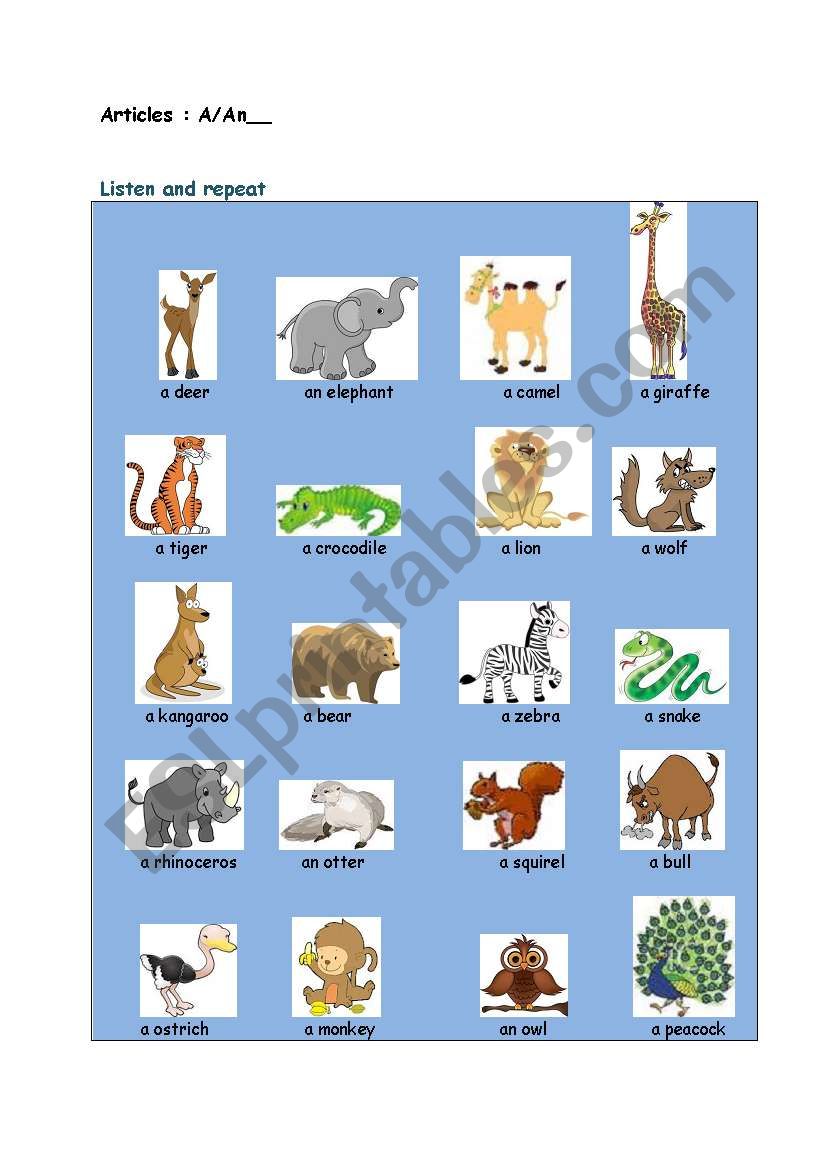 In the Zoo - ESL worksheet by Merryasti