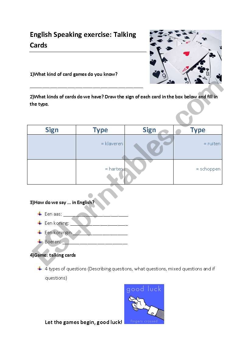 Worksheet game Talking Cards worksheet