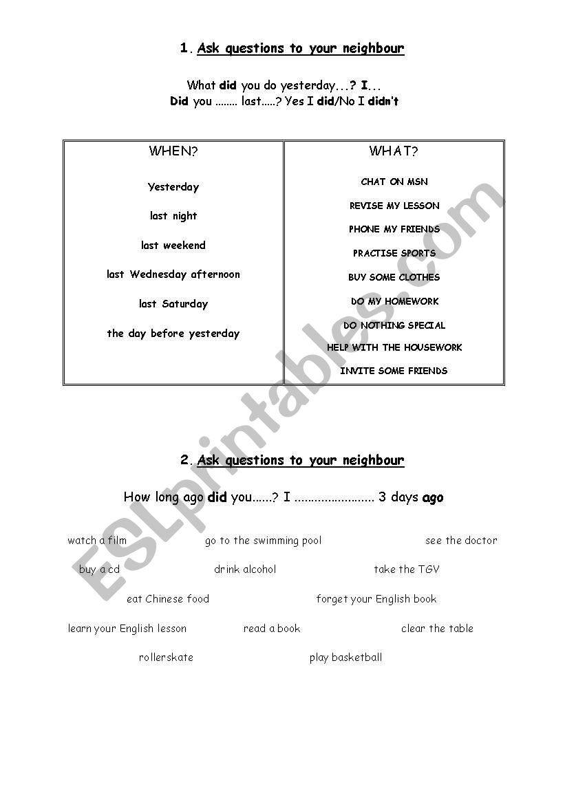 simple past questions worksheet