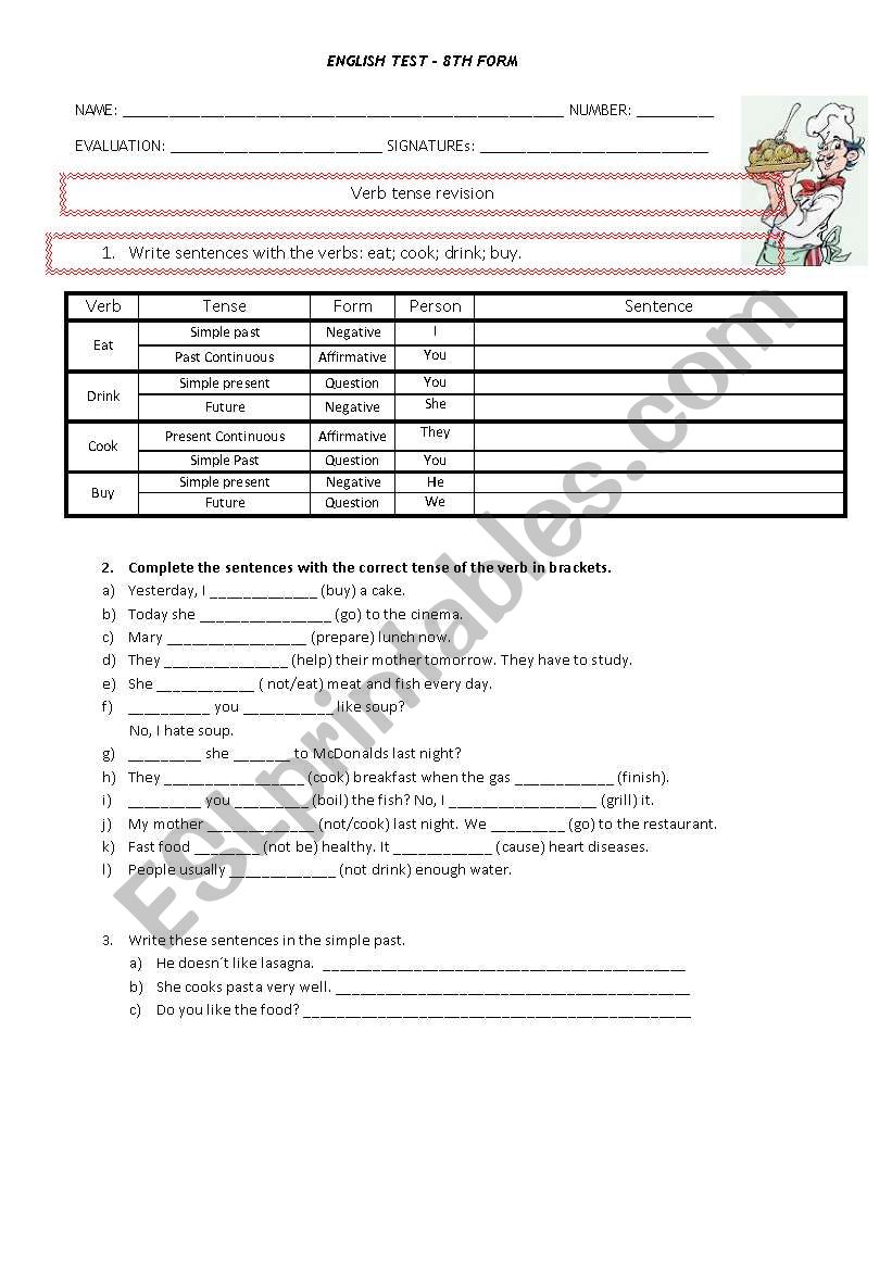 Verb tense revision worksheet