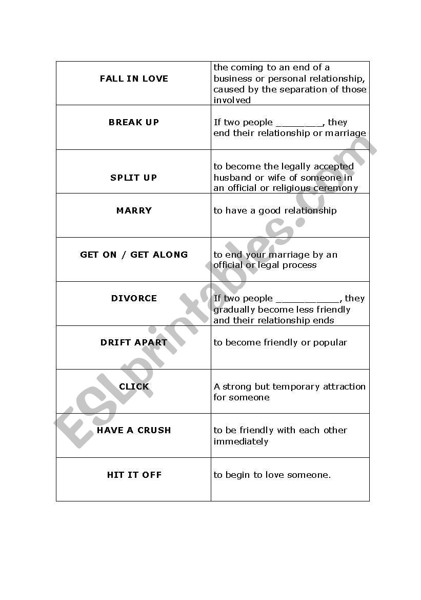 Relationship dominoes worksheet