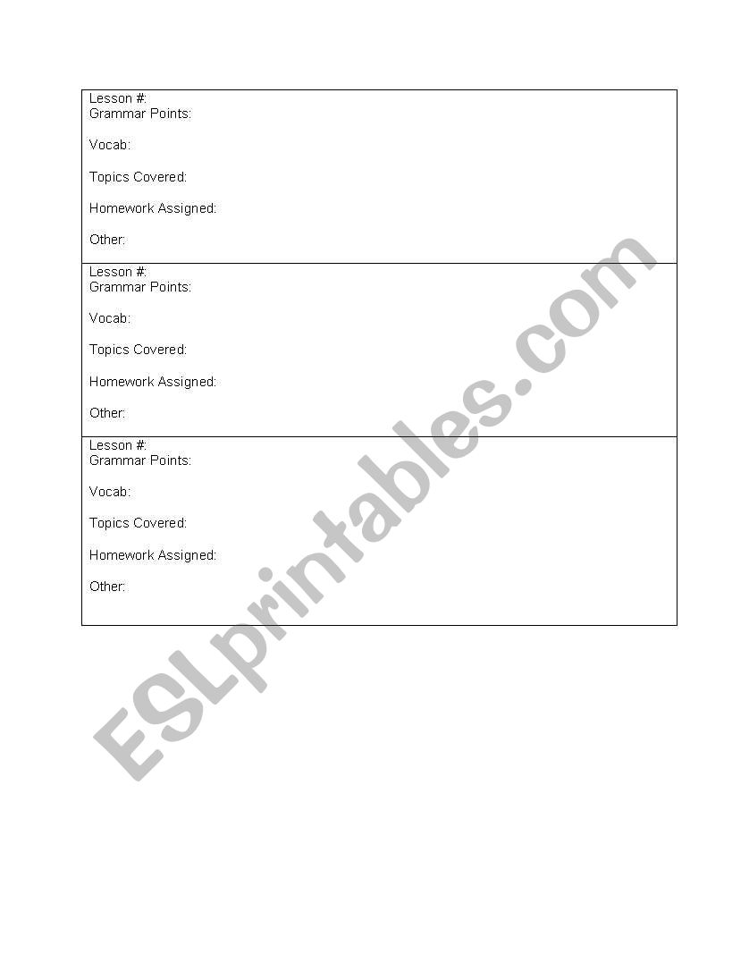 Lesson Log worksheet