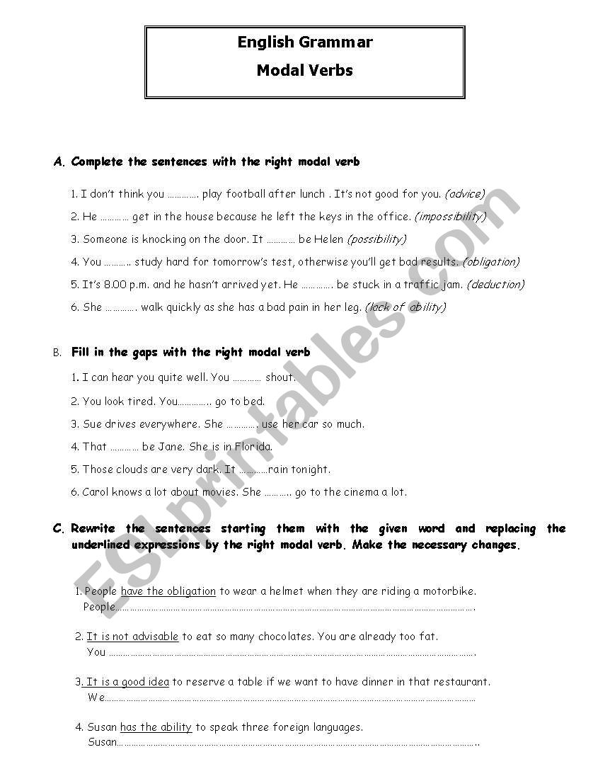 Modal verbs worksheet