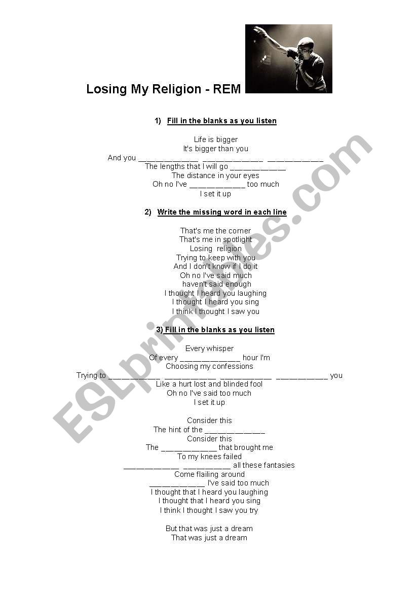 R.E.M.- Losing My Religion worksheet