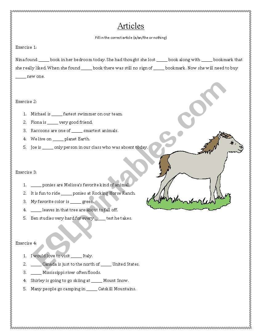 Articles worksheet worksheet