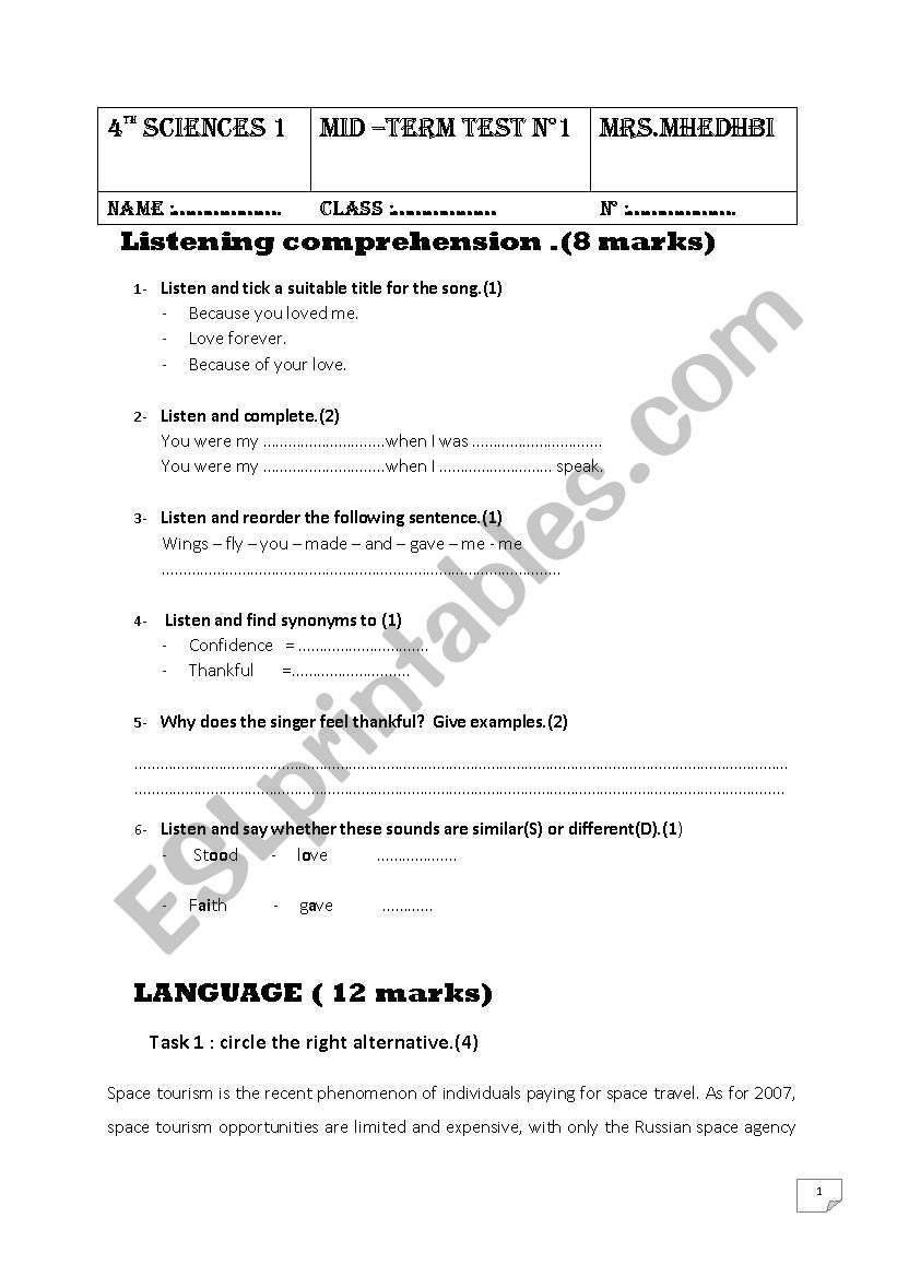 test 1 worksheet