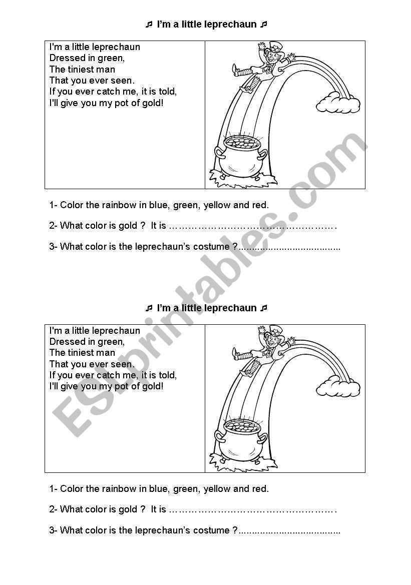 Song and colouring Im a little leprechaun