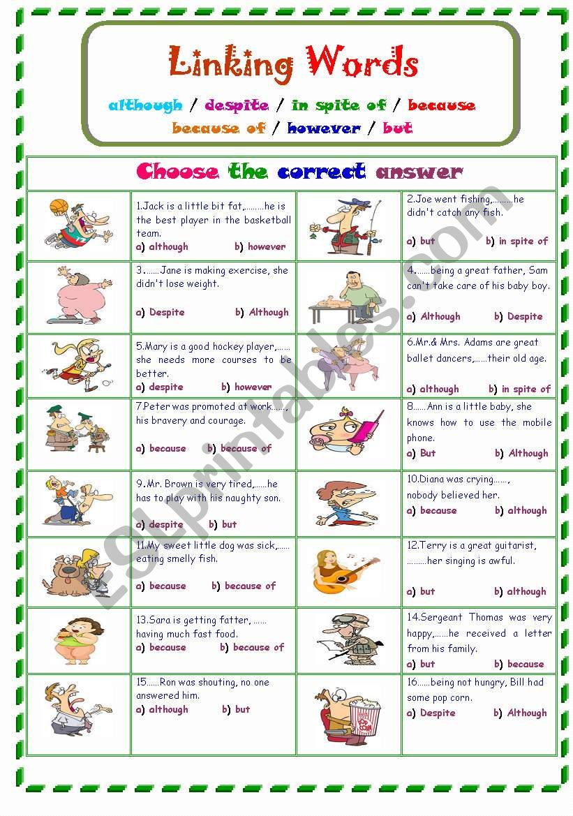 Linking Words ESL Worksheet By Ms Sara q8