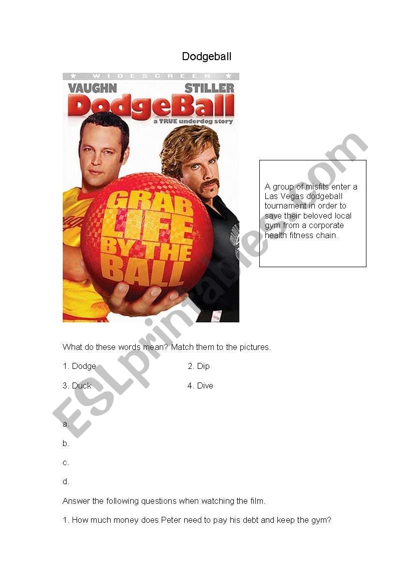 Film Worksheet for Dodgeball - ESL worksheet by geenapatel50