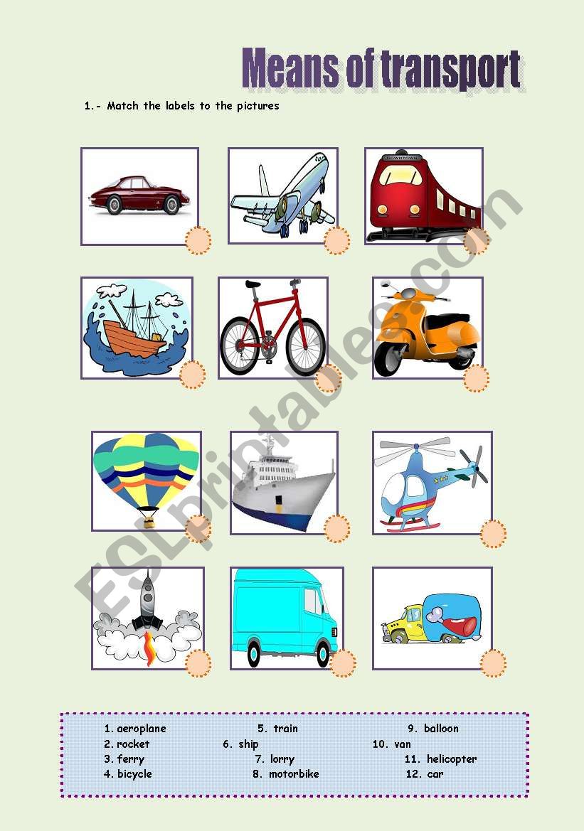 means of transport worksheet