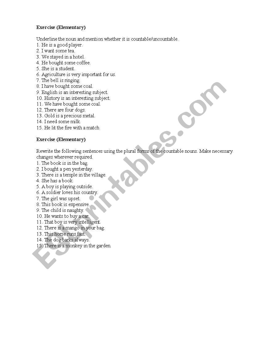 Countables worksheet