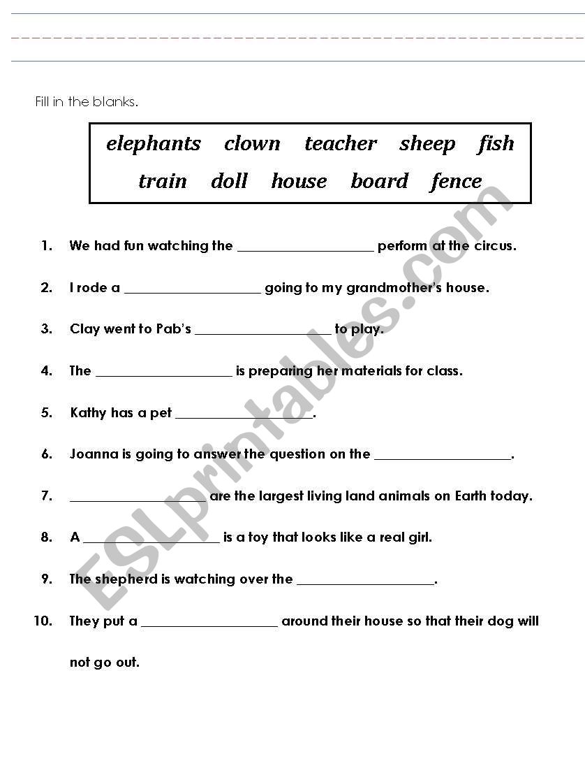 Fill in the blanks worksheet