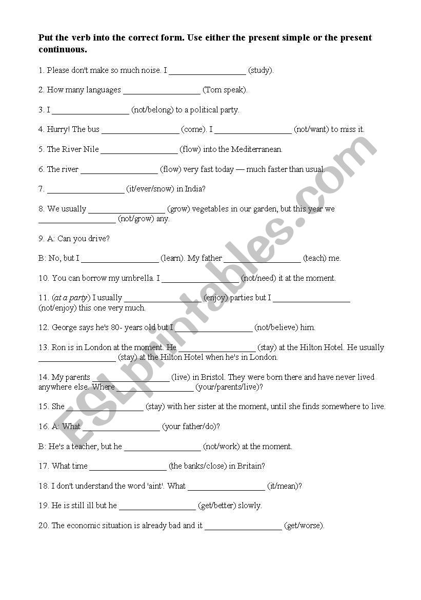 Present Simple or Continuous? - ESL worksheet by striby