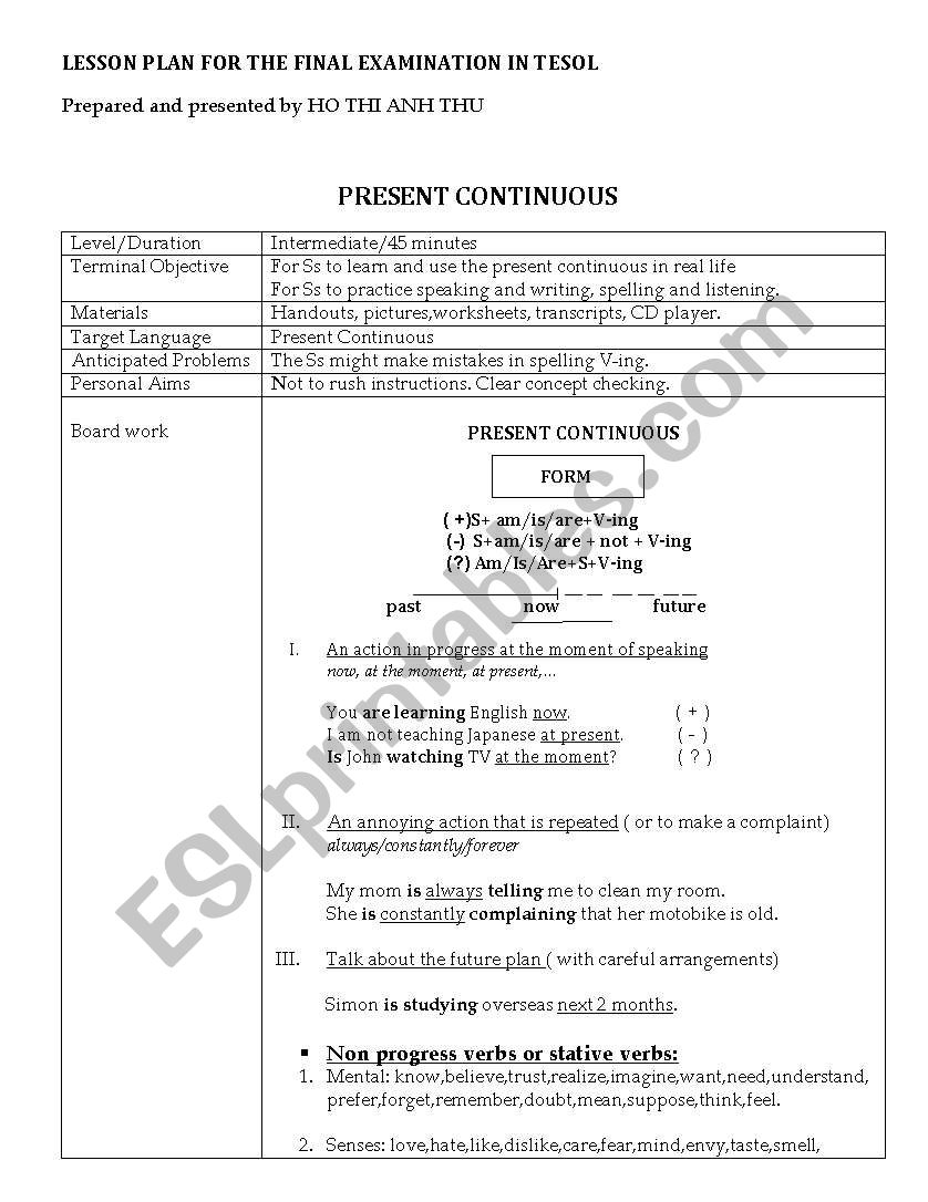 Teaching Simple Continuous Tense