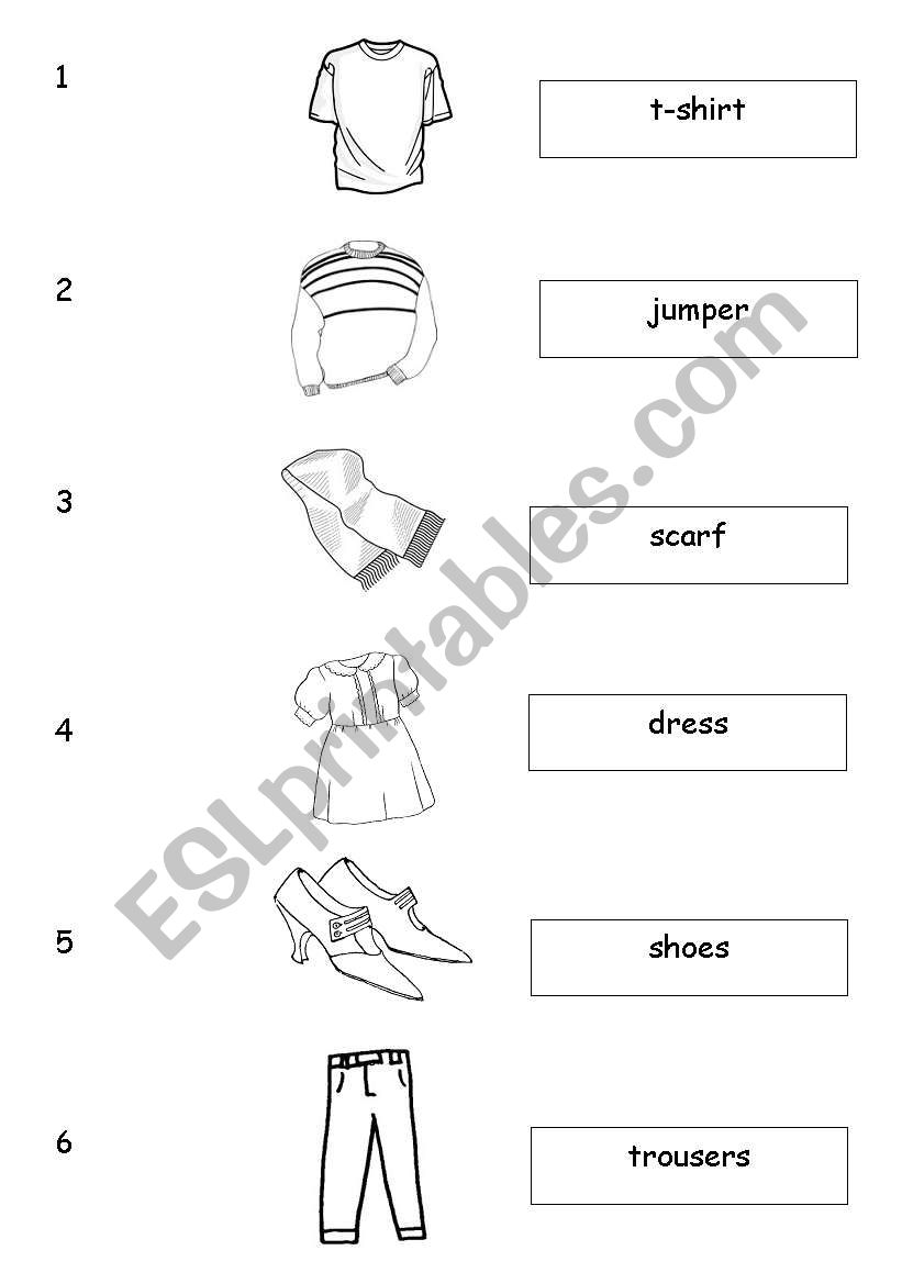 English worksheets: Clothes (listening) match-up activity. Easy and ...