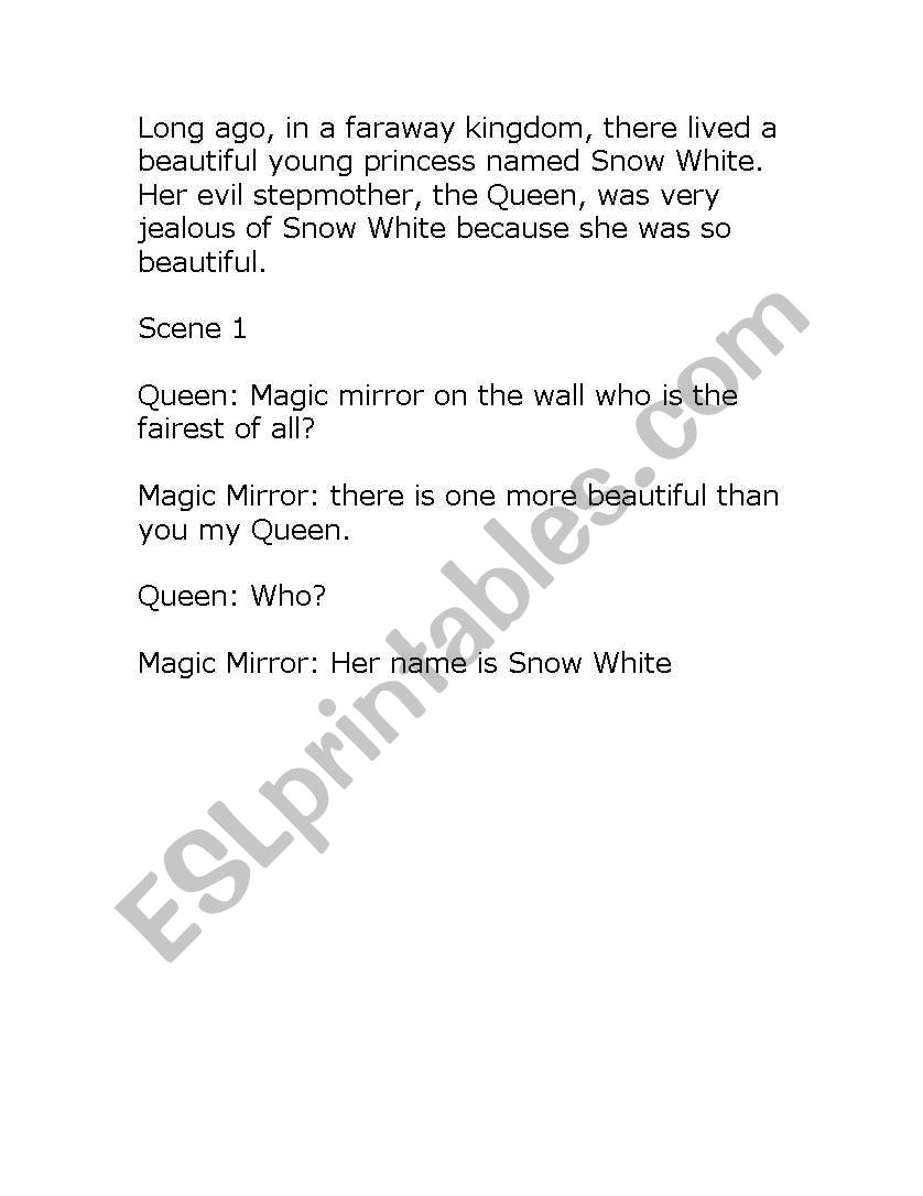 Snow White Script worksheet