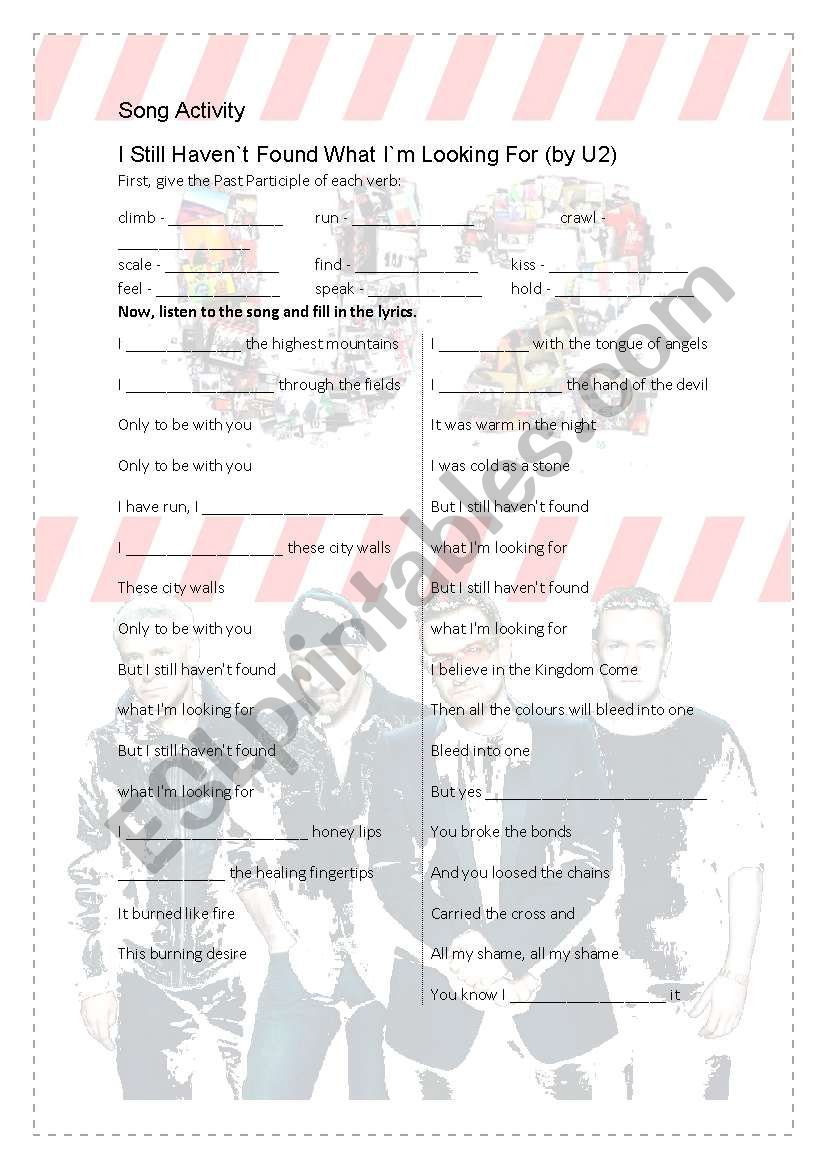 U2 SONG ACTIVITY worksheet
