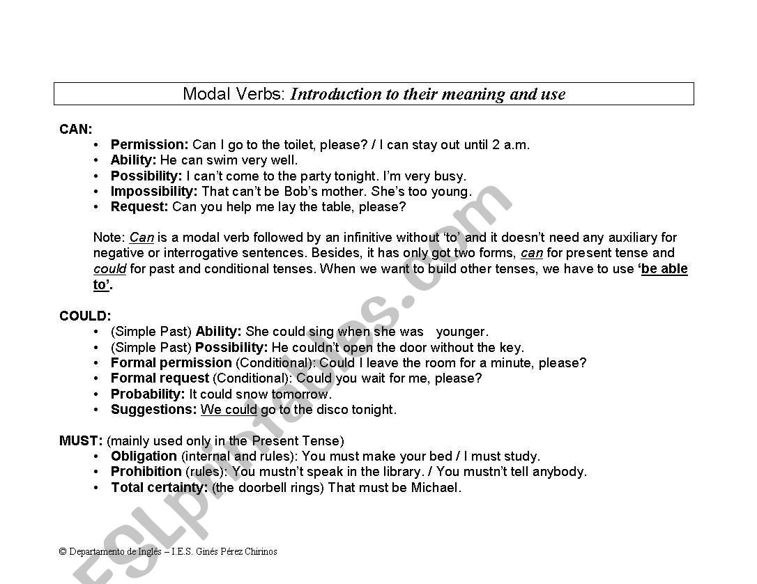 modal verbs worksheet