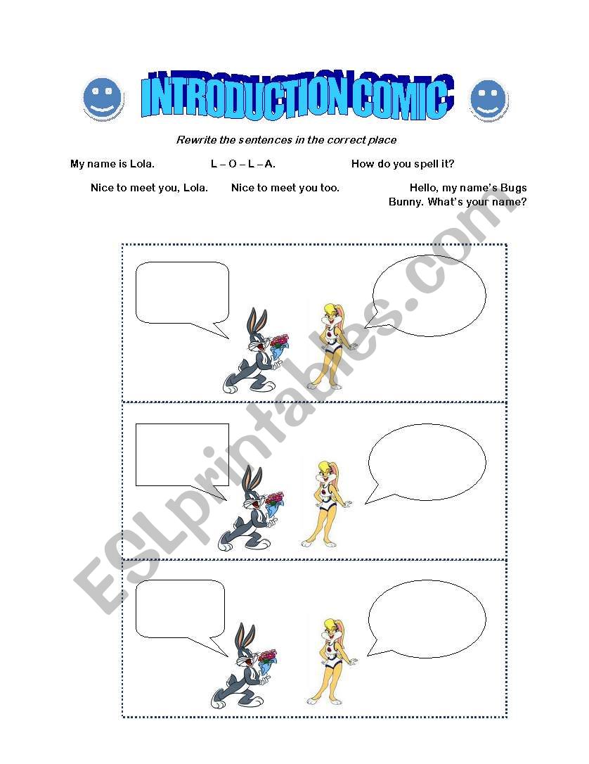 Introduction Comic worksheet