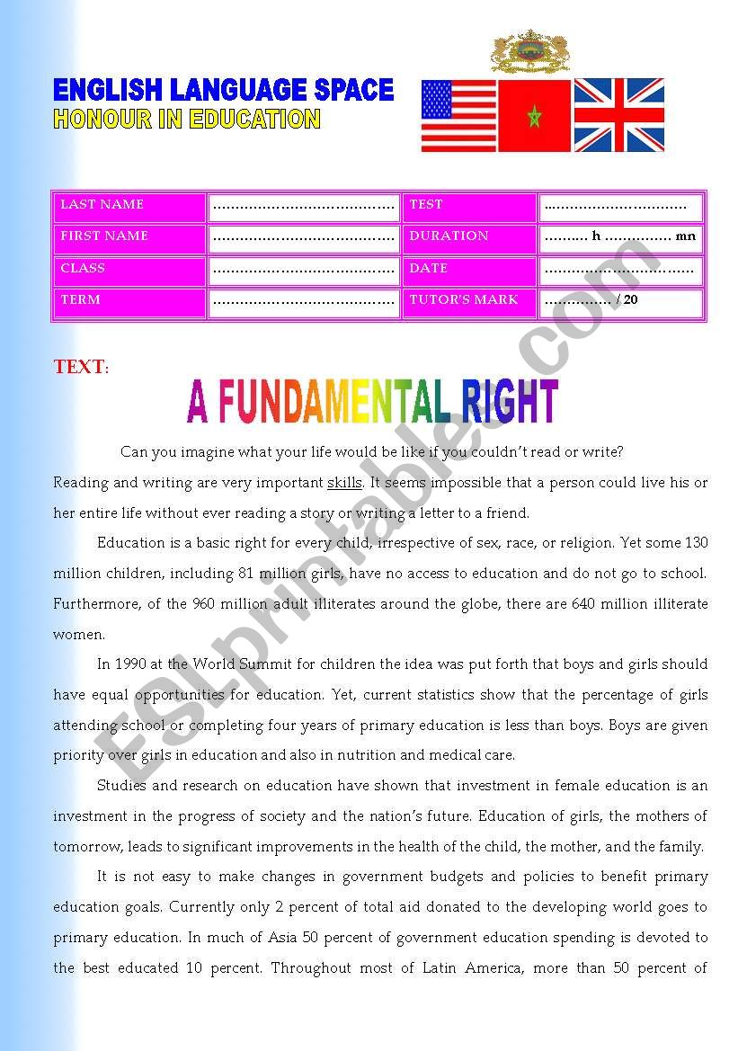 THE IMPORTANCE OF EDUCATION AS A FUNDAMENTAL RIGHT