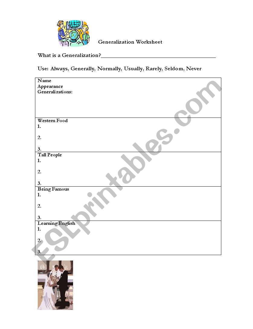 English worksheets: Generalizations worksheet