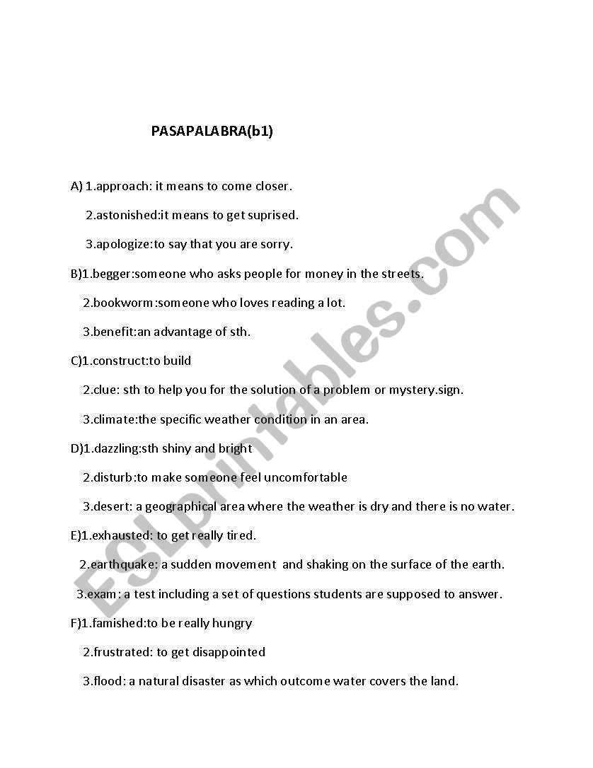 general vocabulary for intermediate students(pasapalabra)