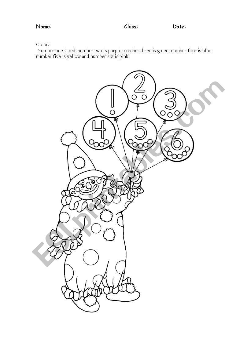 clown-to-colour-colours-and-numbers-esl-worksheet-by-tfox