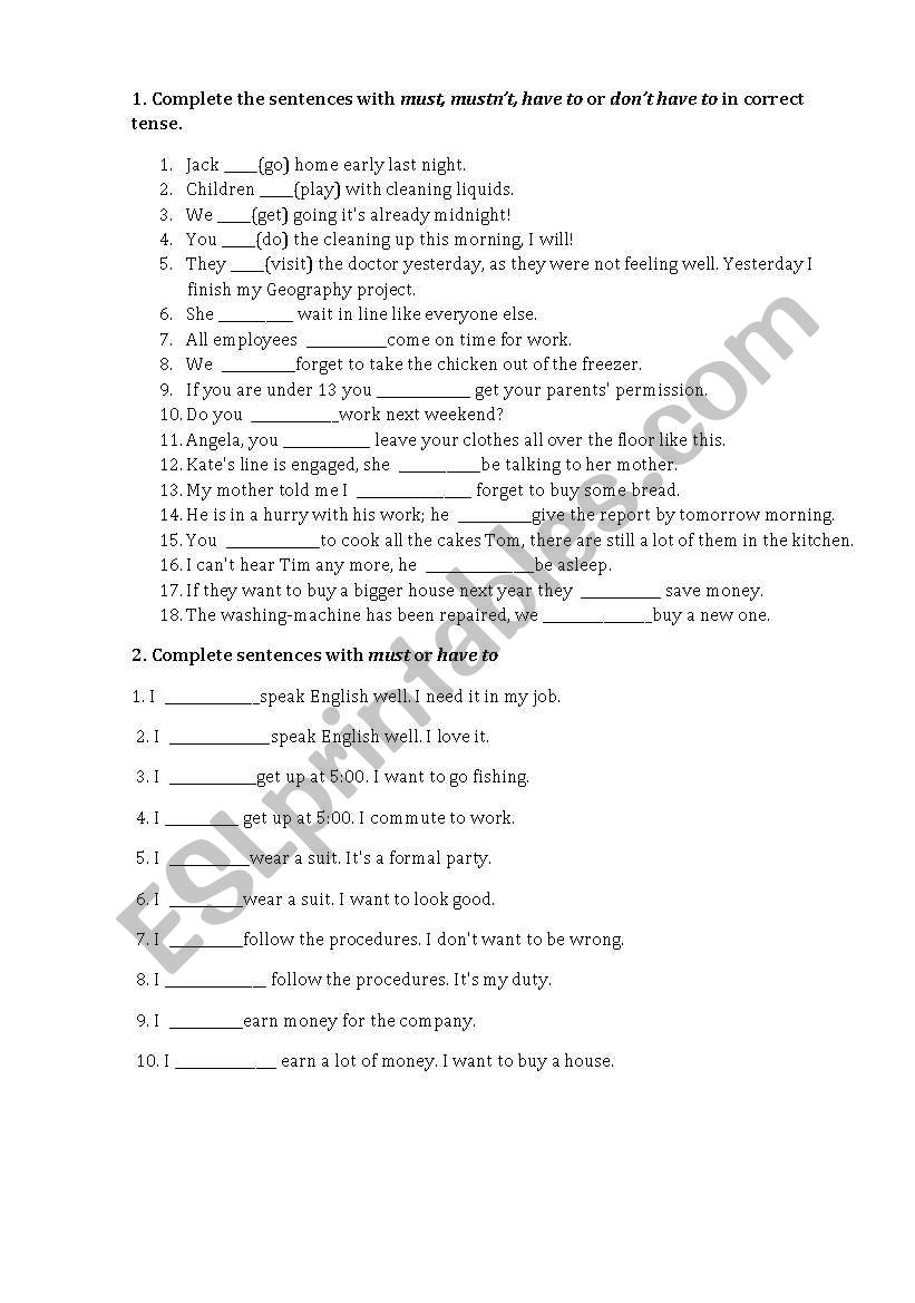 Test Must Have to  worksheet