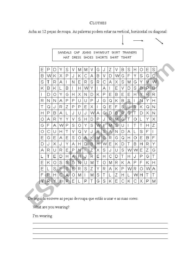 Clothes - word search worksheet