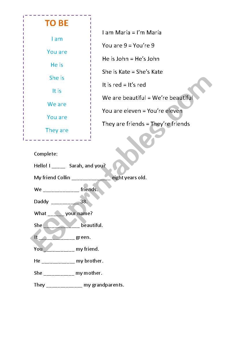 Verb to be explanation + exercise