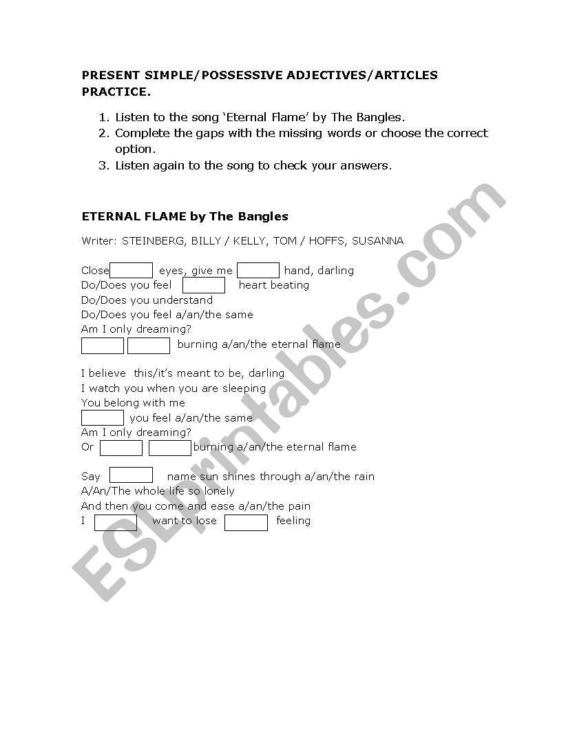 Eternal Flame Worksheet worksheet