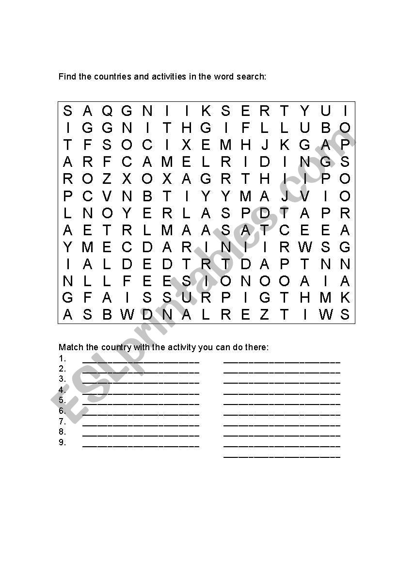 Countries & activities wordsearch