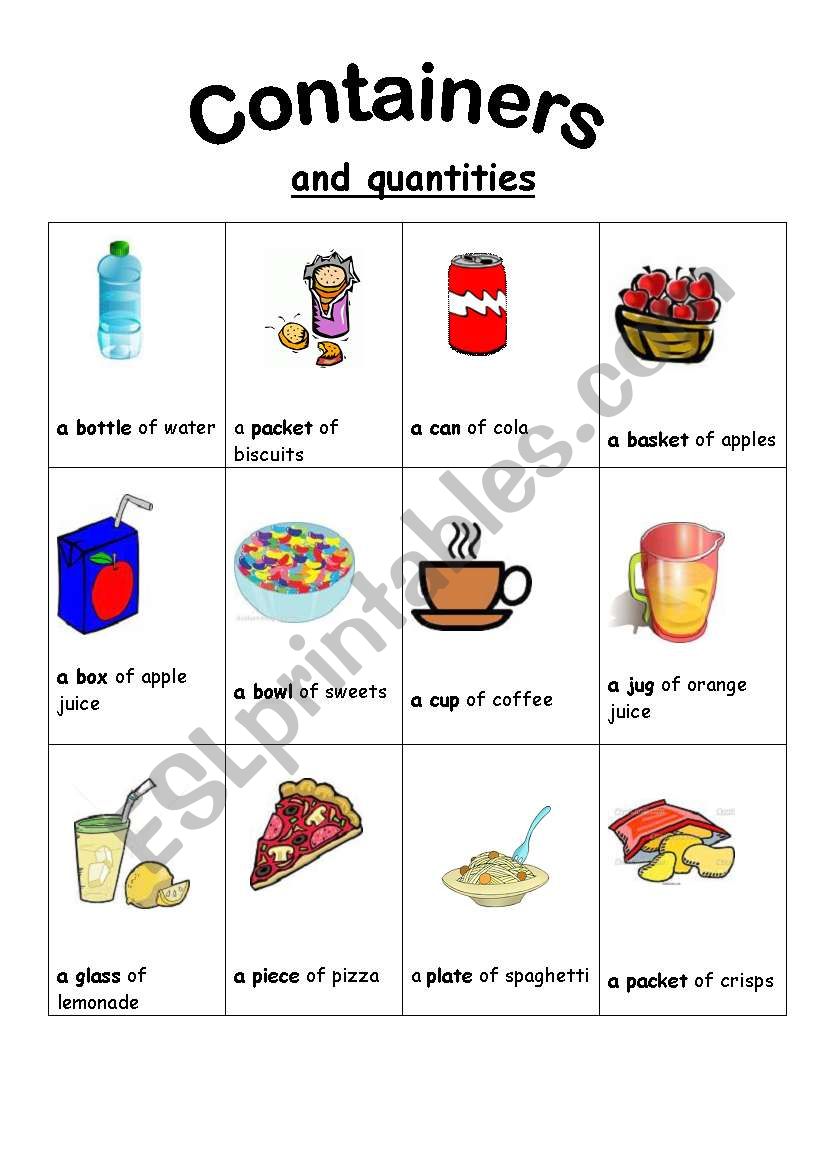 Containers And Quantifiers ESL Worksheet By Eltesra