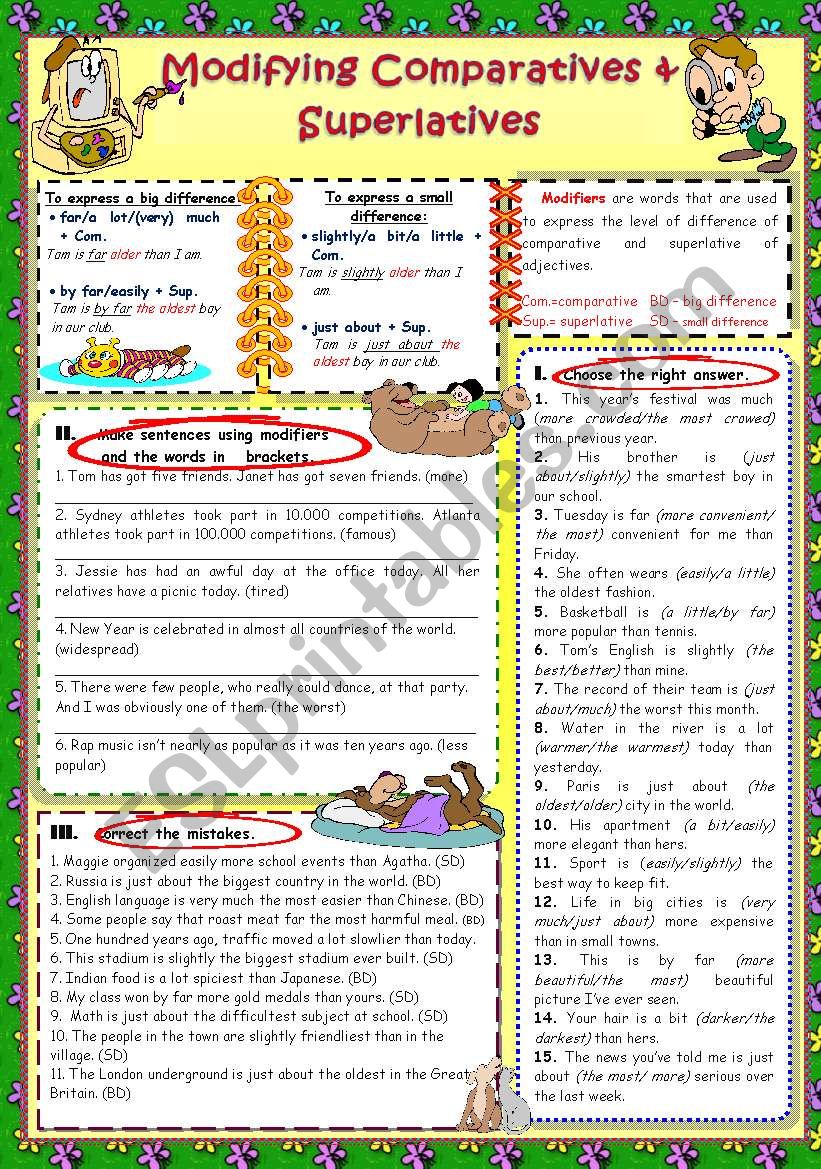 MODIFYING COMPARATIVES SUPERLATIVES WITH KEY ESL Worksheet By 