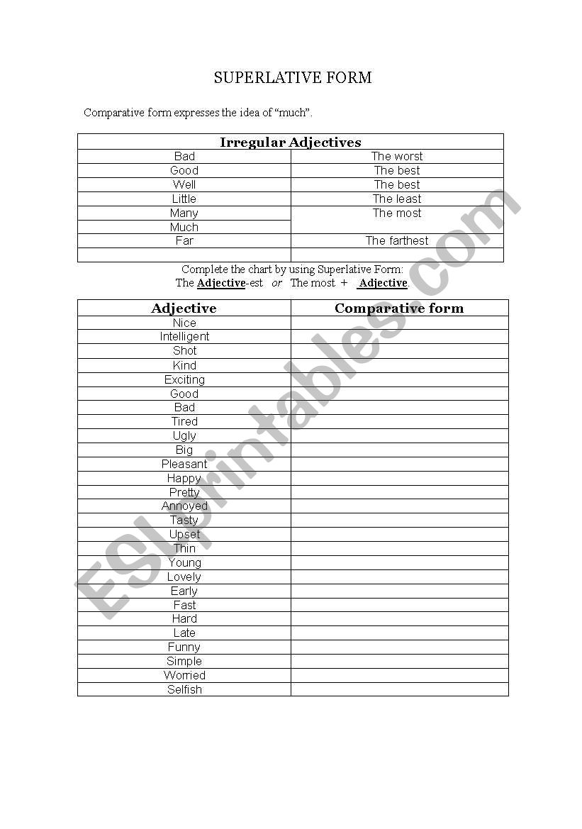 SUPERLATIVE FORM worksheet