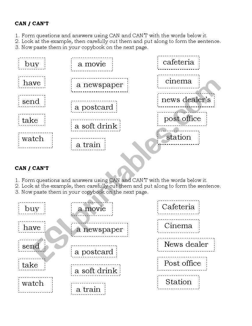 cant - can worksheet