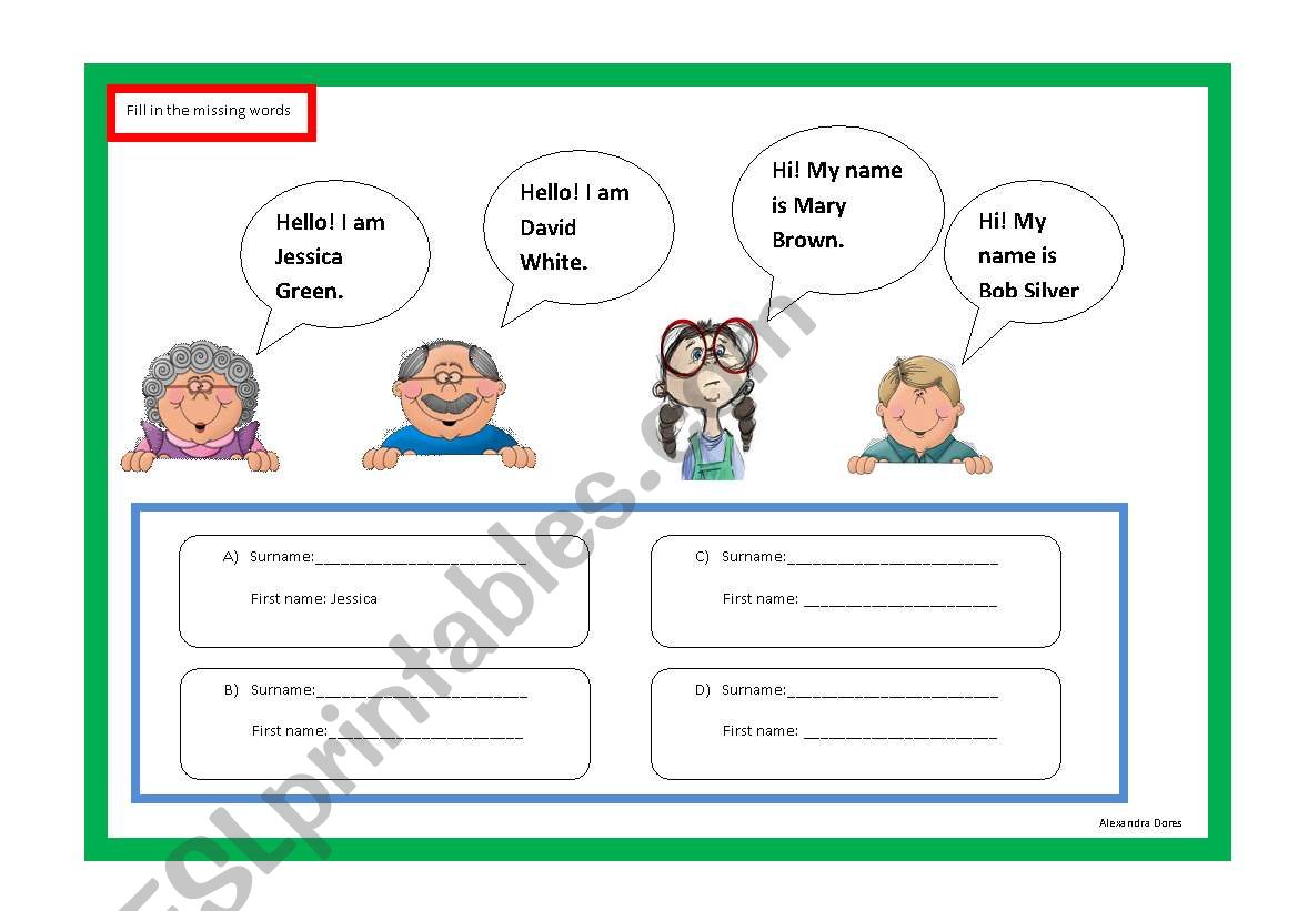 What´s Your Name/surname? - ESL Worksheet By AlexandraDores