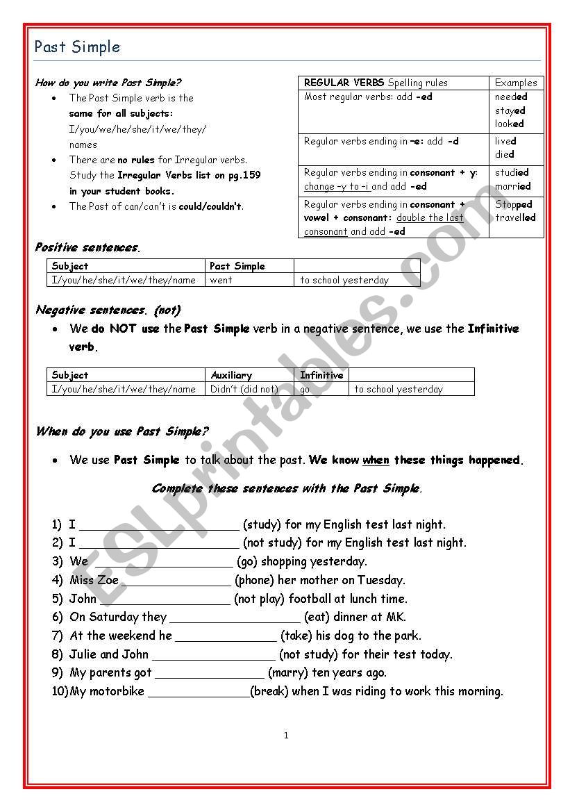 Past Simple worksheet