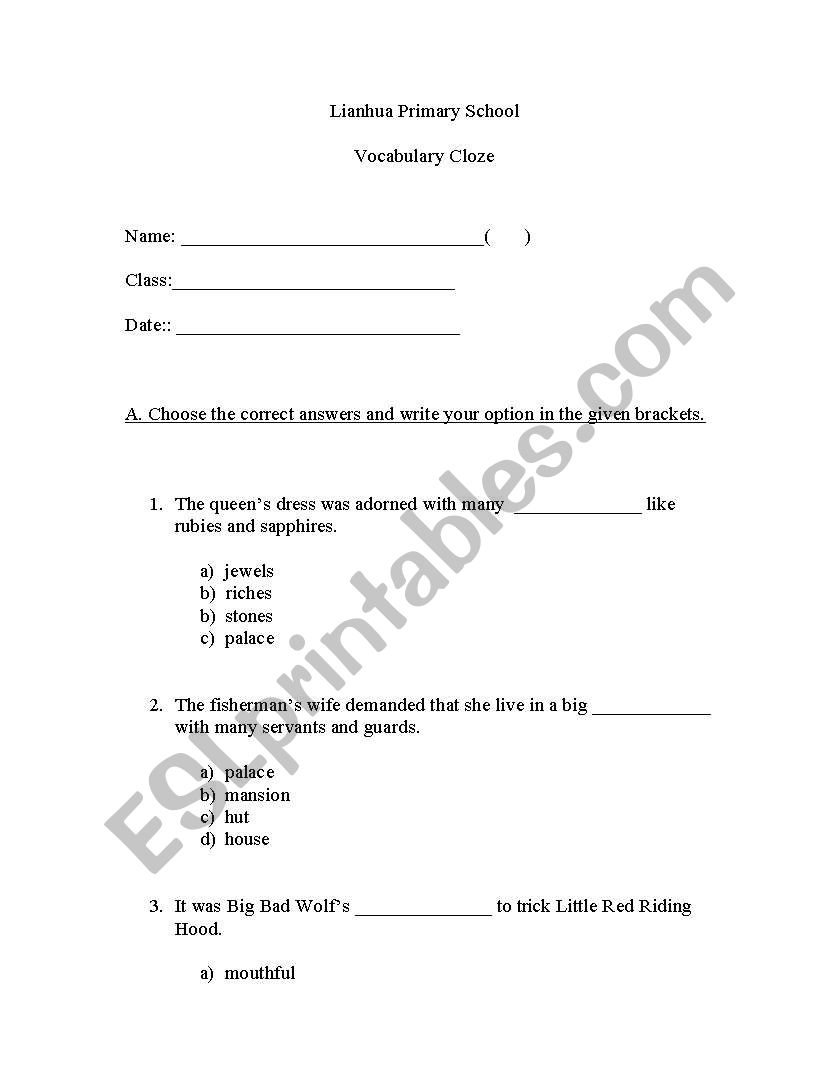 Vocabulary Items worksheet