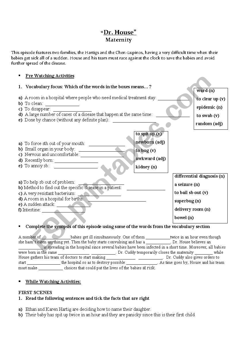 Dr. House Maternity guide worksheet