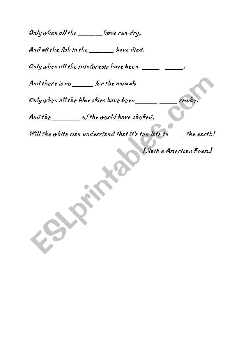 poem worksheet