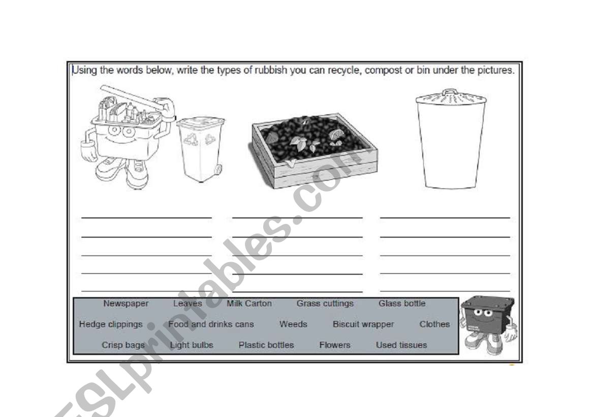 Recycling worksheet