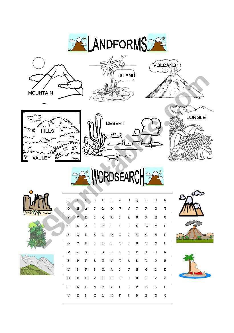 Landforms ESL Worksheet By EvaRamos