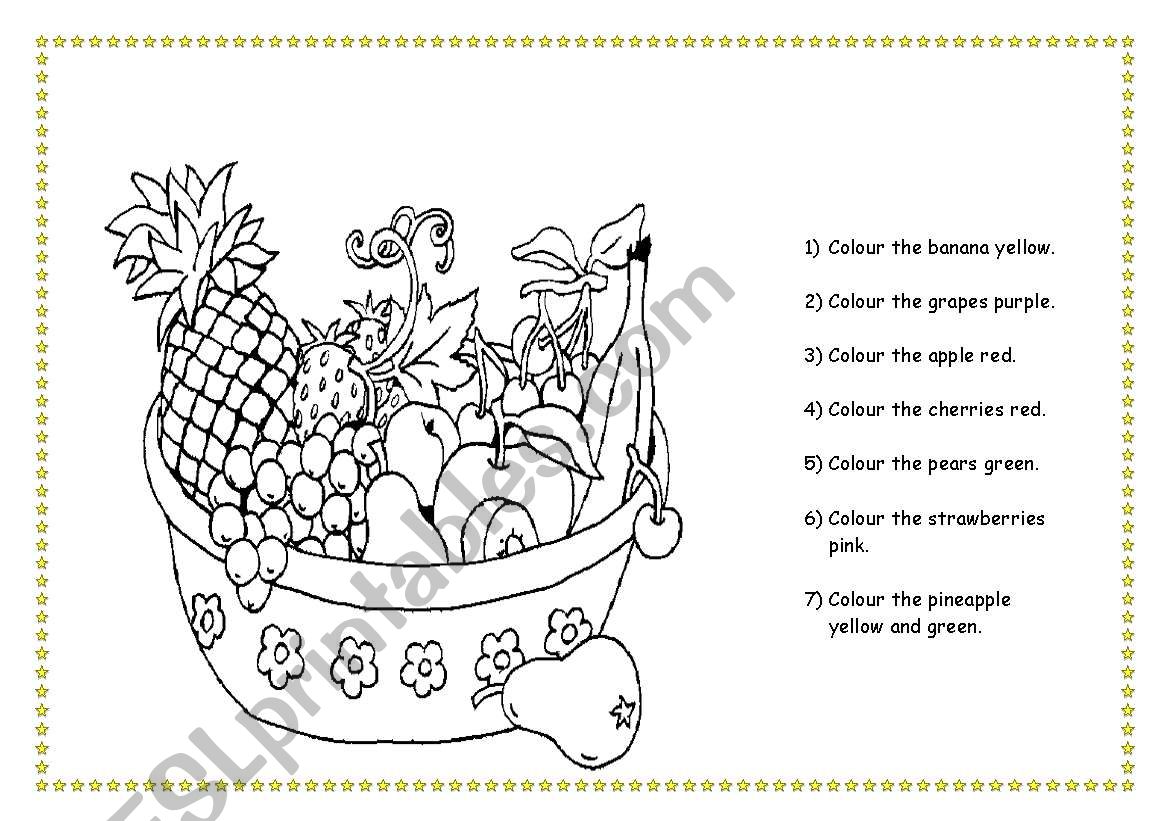 fruit colouring page esl worksheet by dalince